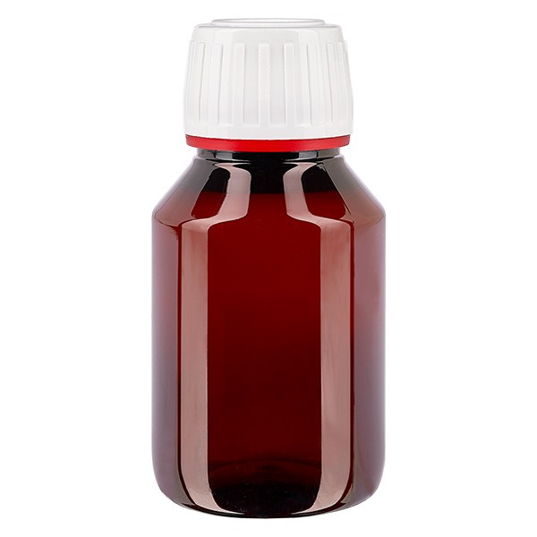 Bouteille PET 50ml avec bouchon blanc/rouge OV Bouteille PET 50ml avec bouchon blanc/rouge OV