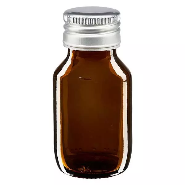Flacon médical de 50ml brun avec bouchon en aluminium argenté