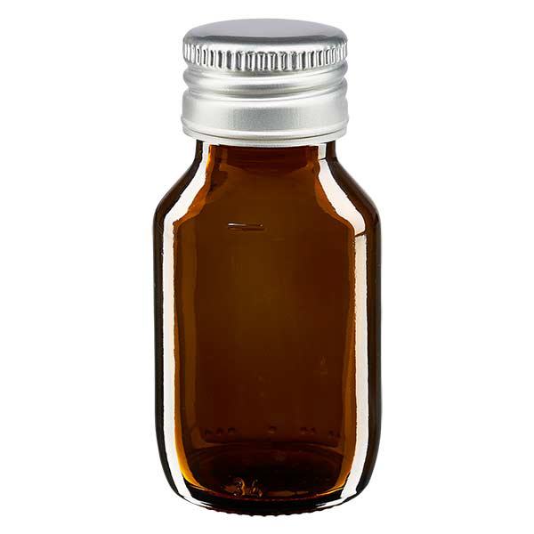 Flacon médical de 50ml brun avec bouchon en aluminium argenté Flacon médical de 50ml brun avec bouchon en aluminium argenté