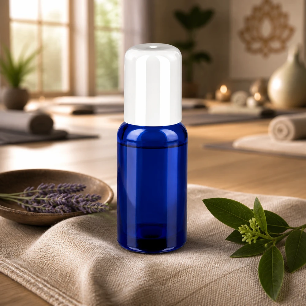 Flacon Roll-On 20ml blanc STD BlueLine UT18/20 Flacon roll-on professionnel de 20 ml bleu cobalt pour une conservation sûre des huiles sensibles à la lumière