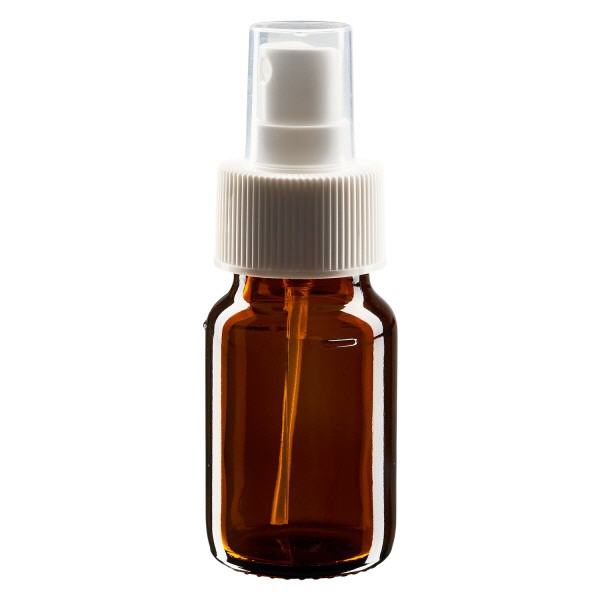 Flacon médical norme européenne de 30 ml avec spray blanc GCMI 28/410 et couvercle transparent, standard Flacon médical norme européenne de 30 ml avec spray blanc GCMI 28/410 et couvercle transparent, standard