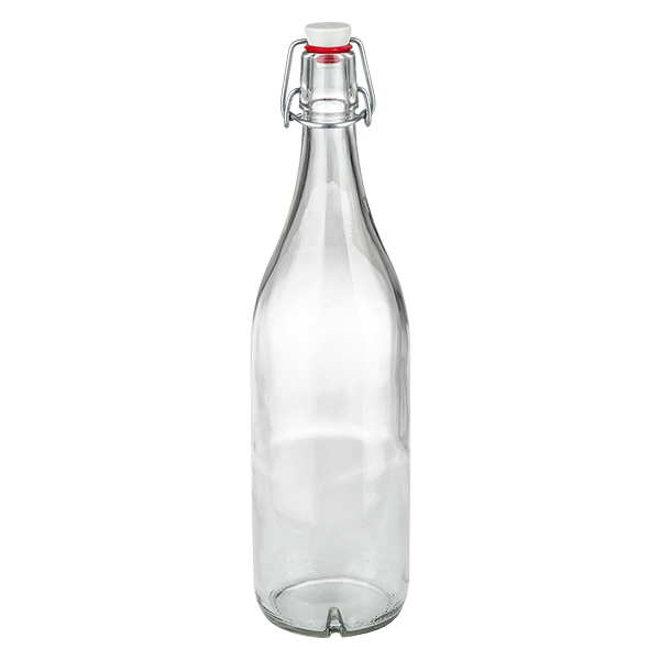 Bouteille en verre de 1000 ml + bouchon mécanique en porcelaine UN.. Bouteille en verre 1000ml avec bouchon à étrier en porcelaine vide transparent pour la conservation des boissons