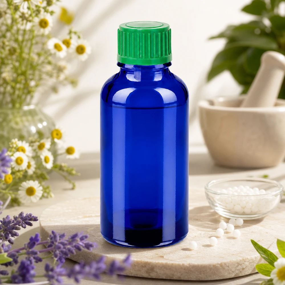 Flacon compte-goutte 30ml 0.8mm vert STD BlueLine UT18/30 Bouteille en verre bleu robuste de 30 ml avec système de goutte à goutte pour un stockage sûr des substances sensibles à la lumière
