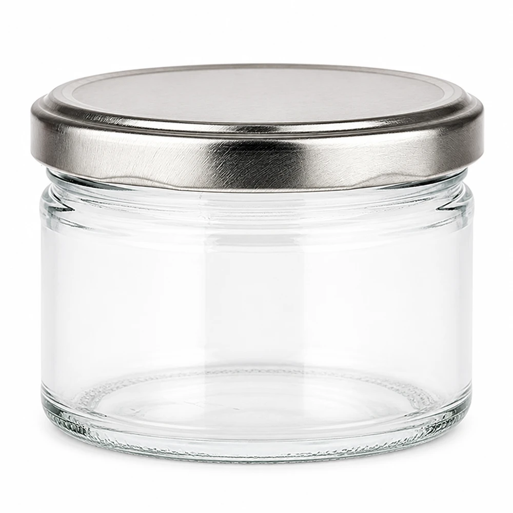 540ml Verre rond avec couvercle BasicSeal argent UNiTWIST Bocal rond de 540ml avec couvercle BasicSeal argenté mat, bocal vide en verre clair pour la conservation et le rangement