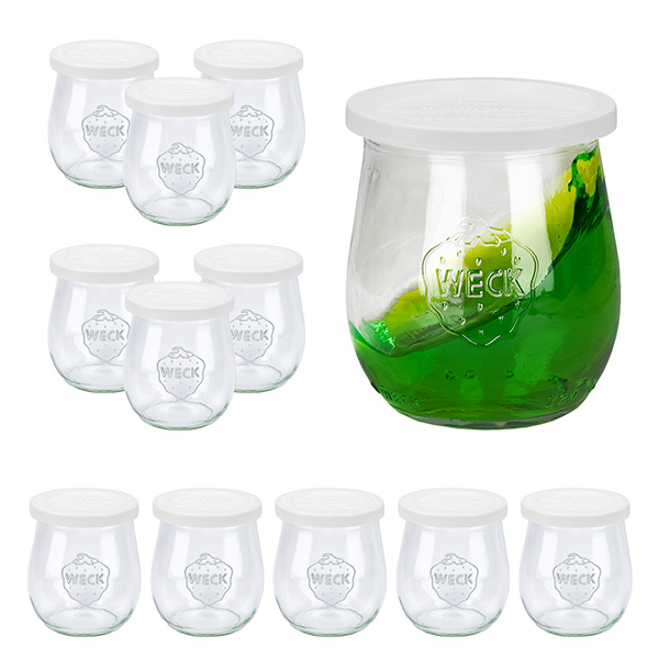 Lot de 12 pots Weck 220ml tulipes avec 12 couvercles de conservation Lot de 12 pots Weck 220ml tulipes avec 12 couvercles de conservation