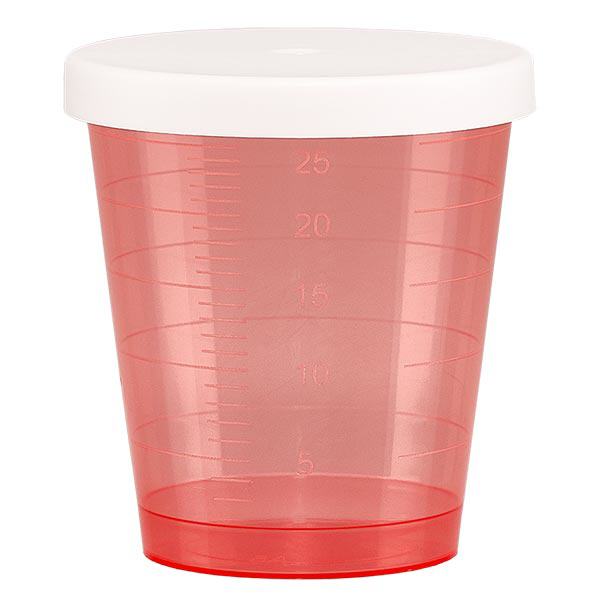Gobelet à médicaments 30 ml + couvercle à déclic (gobelet pharmaceutique / verre à eau-de-vie) couleur : rouge