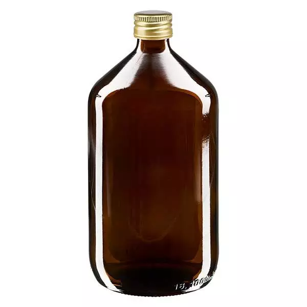 Bouteille médicale de 1000ml brune avec bouchon en aluminium or