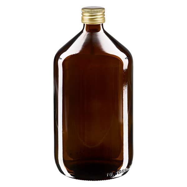 Bouteille médicale de 1000ml brune avec bouchon en aluminium or