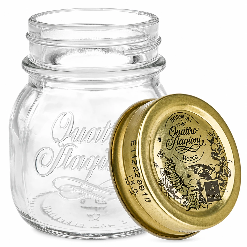 Pot rond 150ml Quattro Stagioni avec couvercle doré Pot de conservation Bormioli Rocco italien