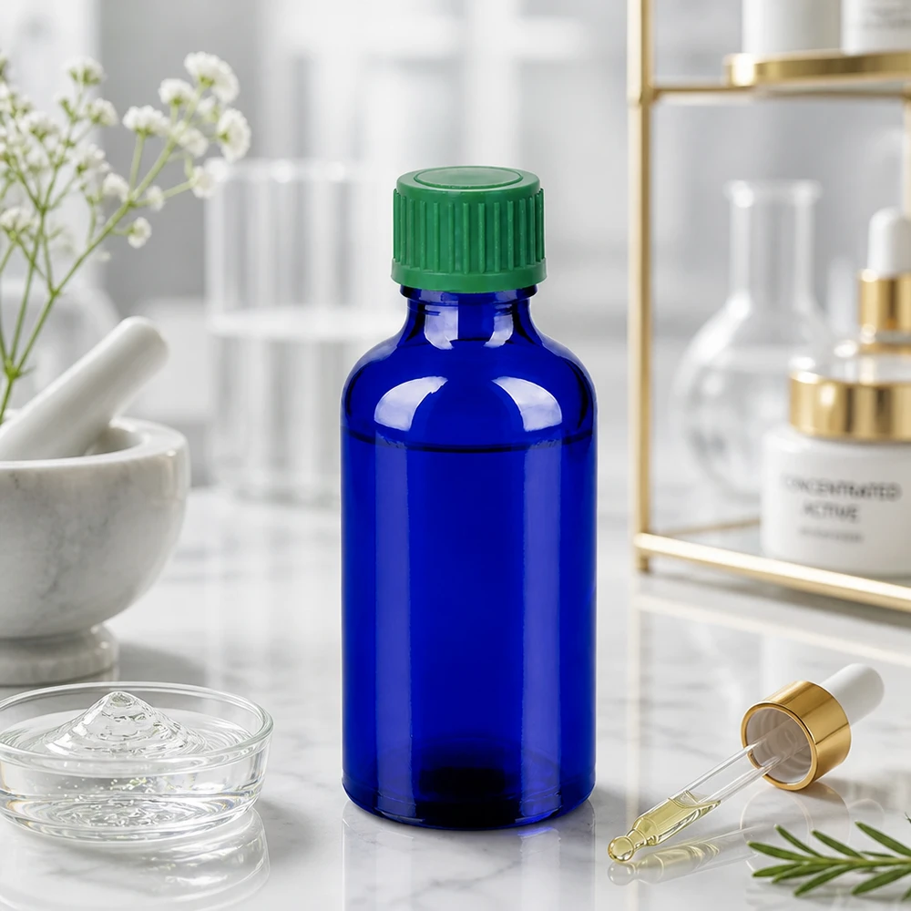 Flacon compte-goutte 50ml 0.8mm vert STD BlueLine UT18/50 Flacon doseur de 50 ml avec bouchon à vis vert pour une conservation hygiénique des liquides