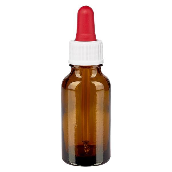 Flacon brun 20 ml + pipette rouge et blanche standard Flacon brun 20 ml + pipette rouge et blanche standard