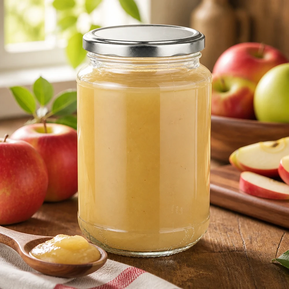 Compote de pommes dans un bocal UniTwist BasicSeal argenté de 320 ml, idéal pour les confitures maison