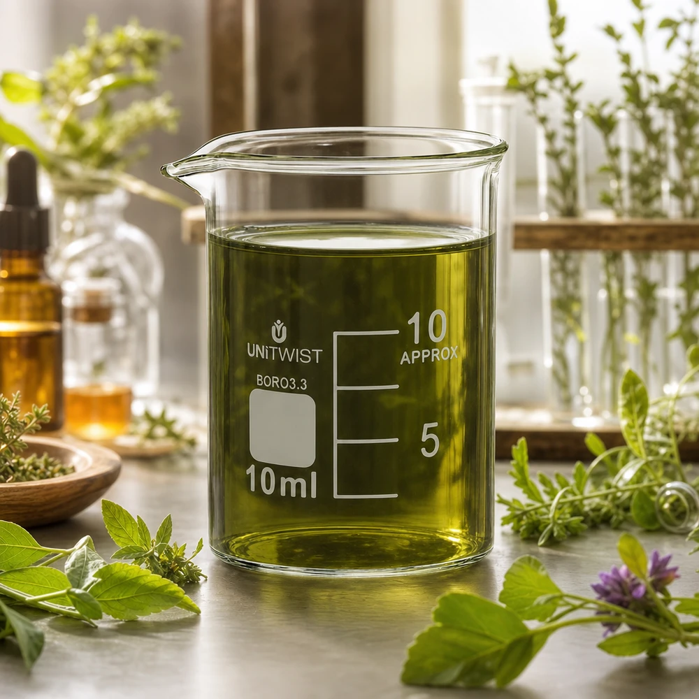 Bécher 10ml borosilicate, forme basse UNiTWIST UNiTWIST : flacon en verre de 10 ml, de forme basse, avec échelle graduée en millilitres gravée et bec verseur