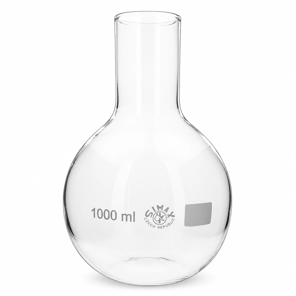 Ballon à fond plat 1000 ml à col large, en verre borosilicate avec bord renforcé Ballon à pied 1000ml pour les synthèses chimiques et les procédés de distillation en laboratoire