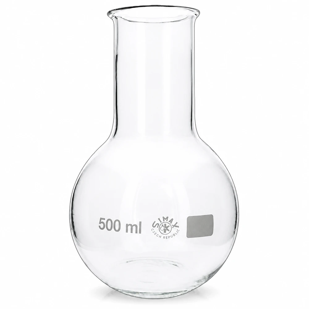 Ballon à fond plat 500 ml à col large, en verre borosilicate avec bord renforcé Ballon en verre 500ml à col large avec bec verseur pour un travail précis en laboratoire de chimie