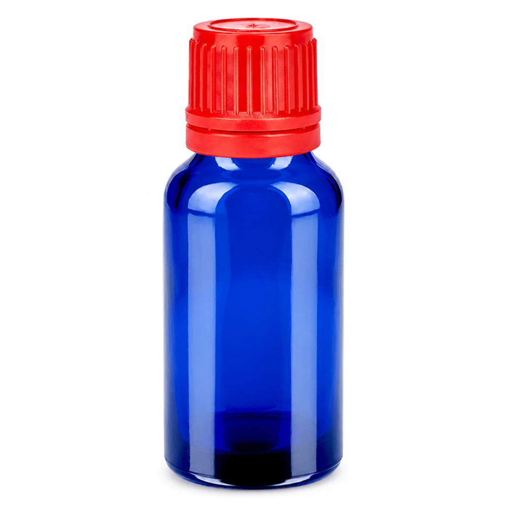 Flacon 20ml 11mm SV rouge OV BlueLine UT18/20 Bouteille en verre bleu de 20ml avec bouchon à vis rouge pour huiles essentielles et cosmétiques