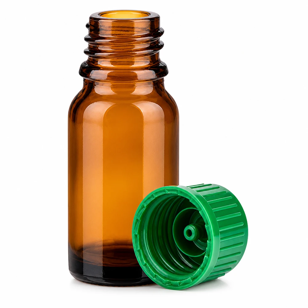 Flacon de 10ml 11mm SV vert STD BrownLine UT18/10 Flacon pratique de 10 ml en verre brun avec un bouchon vert vif pour un dosage précis