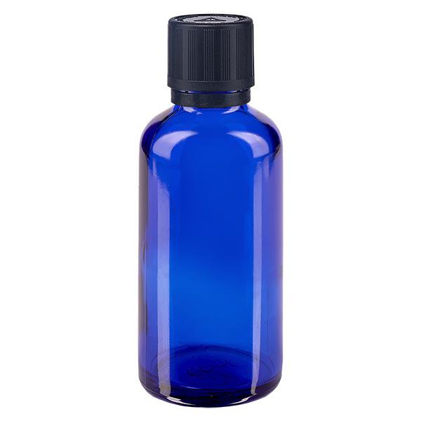 Flacon à pharmacie bleu 50ml bouchon inviolable 1mm noir sécurité enfant adapté aux aveugles bouchon inviolabilité