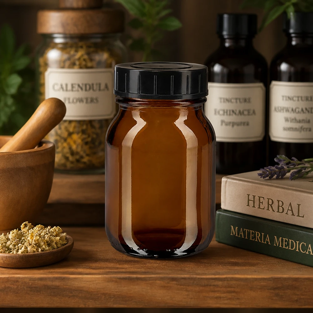 Bouteille en verre brun de haute qualité de 75 ml avec bouchon à vis pour le stockage professionnel de teintures