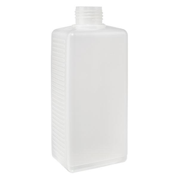 Flacon carré 500 ml en HDPE clair, ND 25 sans bouchon Flacon carré 500 ml en HDPE clair, ND 25 sans bouchon