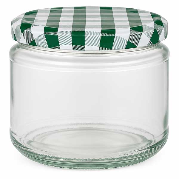 330ml Verre rond avec couvercle BasicSeal vert/blanc UNiTWIST Pot rond de 330ml avec couvercle BasicSeal à carreaux verts et blancs, bocal vide pour aliments et conserves