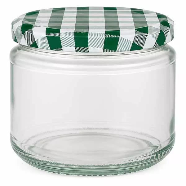 330ml Verre rond avec couvercle BasicSeal vert/blanc UNiTWIST Pot rond de 330ml avec couvercle BasicSeal à carreaux verts et blancs, bocal vide pour aliments et conserves
