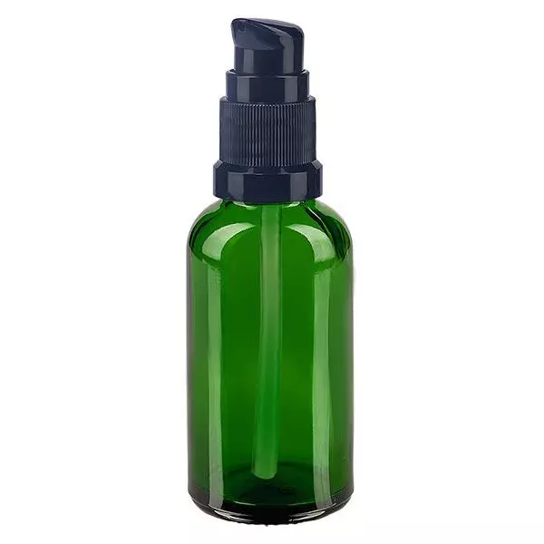 Flacon à pharmacie vert 30ml bouchon pompe noir standard Flacon à pharmacie vert 30ml bouchon pompe noir standard