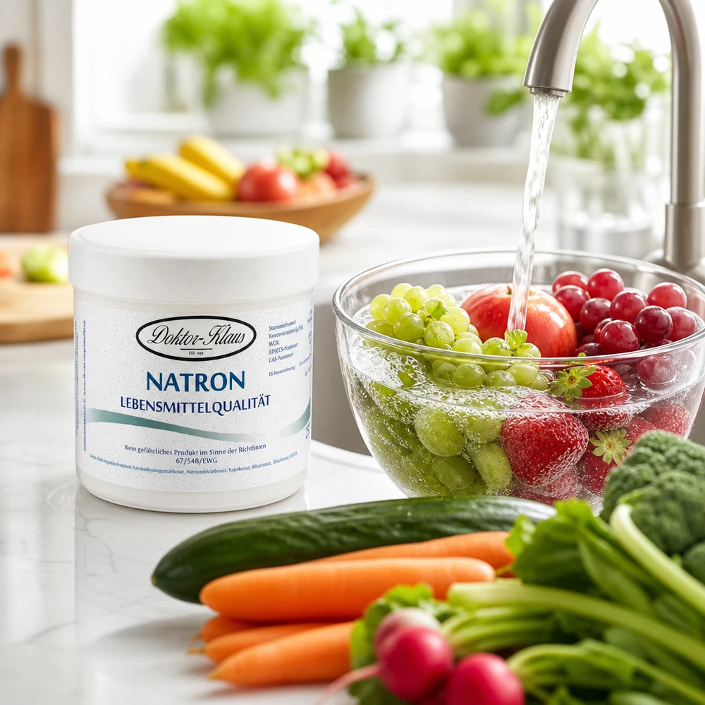Bicarbonate de soude Doktor Klaus, en boîte blanche de 250 g, apte à l’utilisation alimentaire Bicarbonate de soude Docteur Klaus 250g pour le lavage des fruits et légumes dans la cuisine