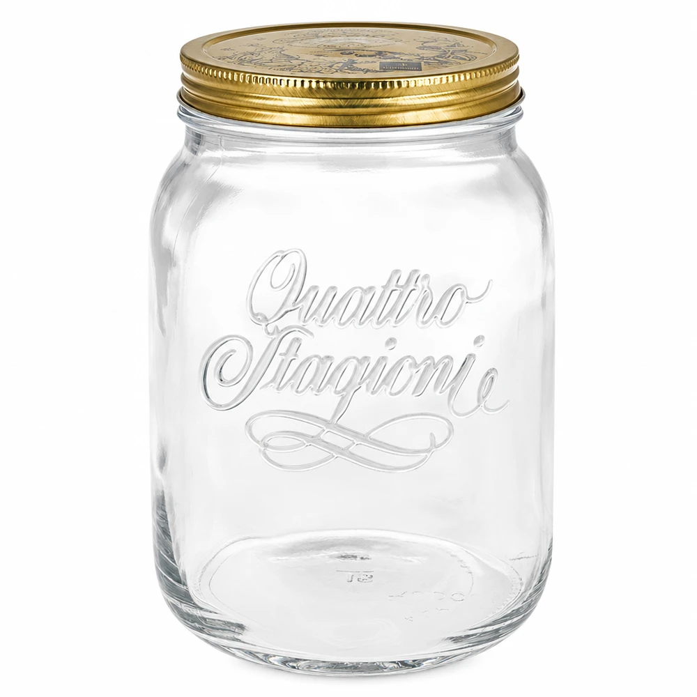 2000ml verre rond "Quattro Stagioni" avec couvercle 2000ml bocal rond Quattro Stagioni avec couvercle à visser doré - bocal en verre clair pour la conservation