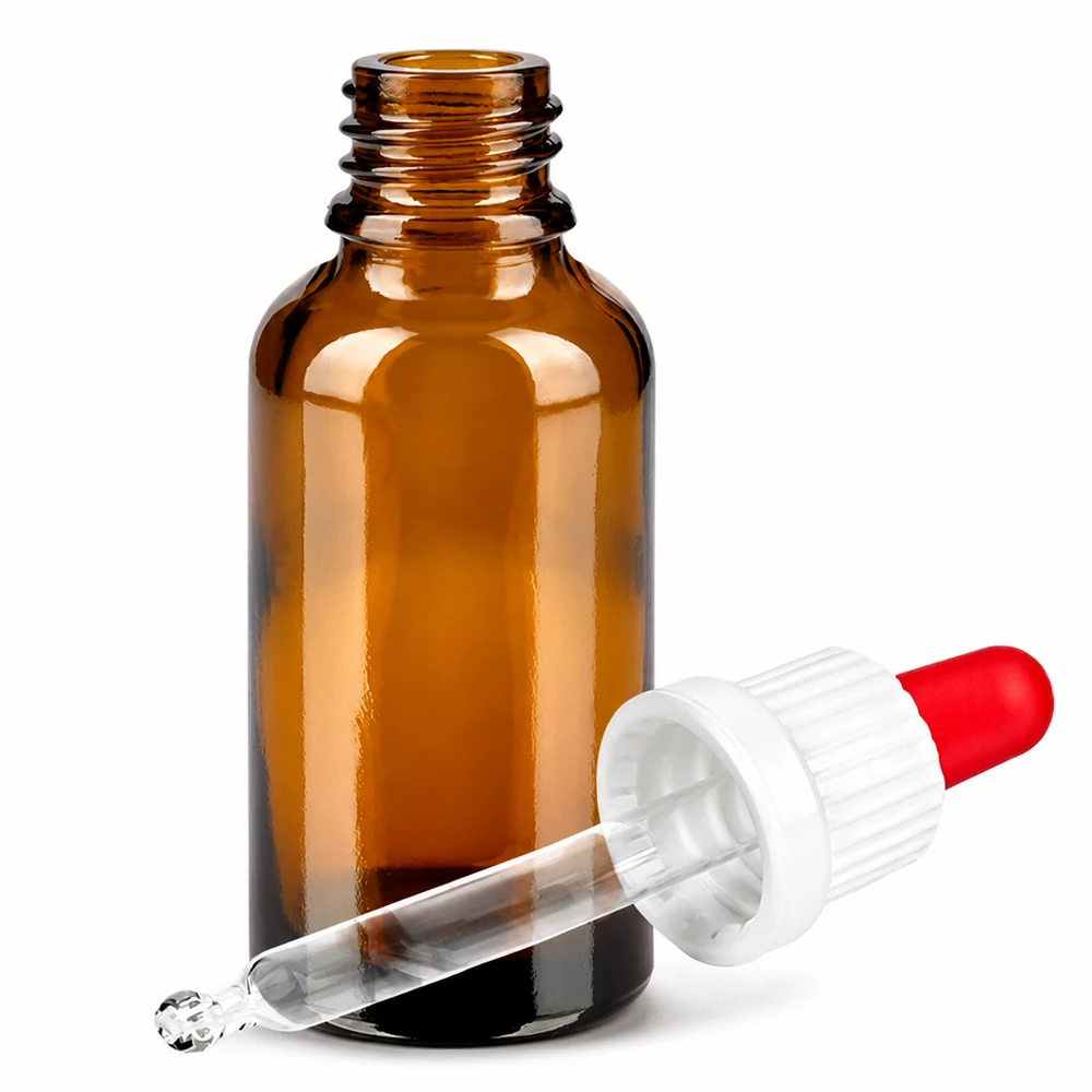 Bouteille pipette 30ml blanc/rouge OV BrownLine UT18/30 Flacon en verre brun de 30 ml de haute qualité avec embout de pipette rouge pour les applications pharmaceutiques