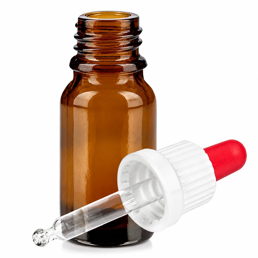 10ml flacon à pipette blanc/rouge OV BrownLine UT18/10 Flacon en verre brun de 10 ml avec pipette et compte-gouttes rouge pour huiles essentielles et sérums