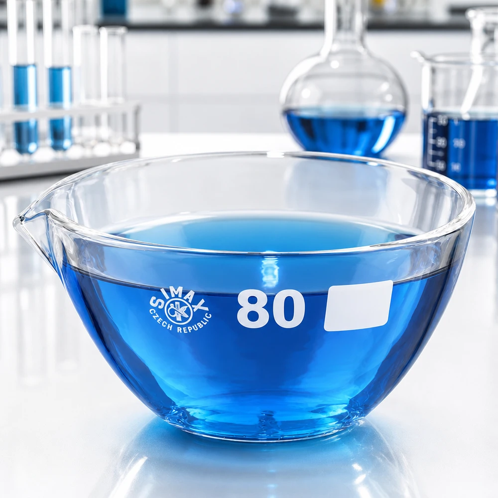 Capsule d’évaporation 90 ml en verre borosilicate, avec bec verseur Bol de laboratoire professionnel en borosilicate de haute qualité avec bec verseur intégré pour l'analyse