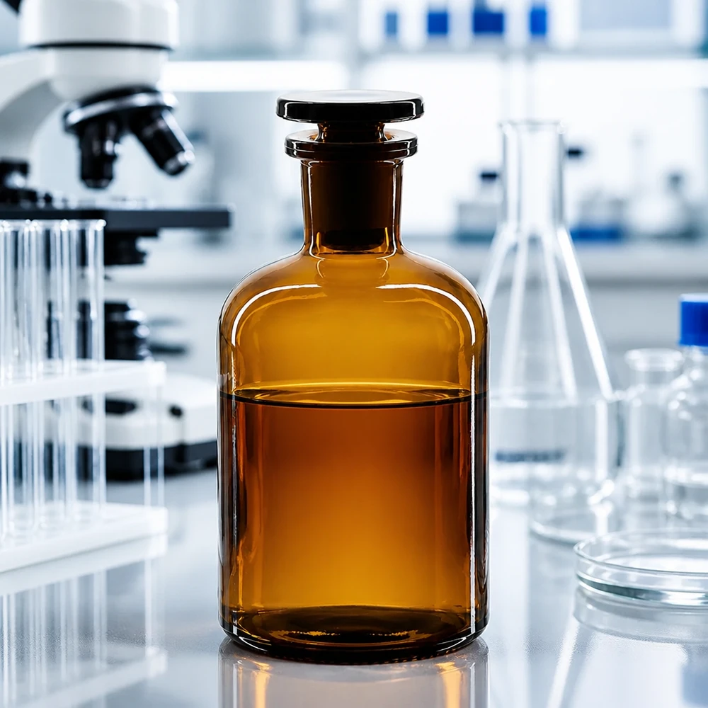 Flacon pharmaceutique 250 ml col étroit en verre ambré + bouchon Flacon en verre ambré de 250 ml à épaulement arrondi et bouchon en verre, adapté aux produits chimiques de laboratoire