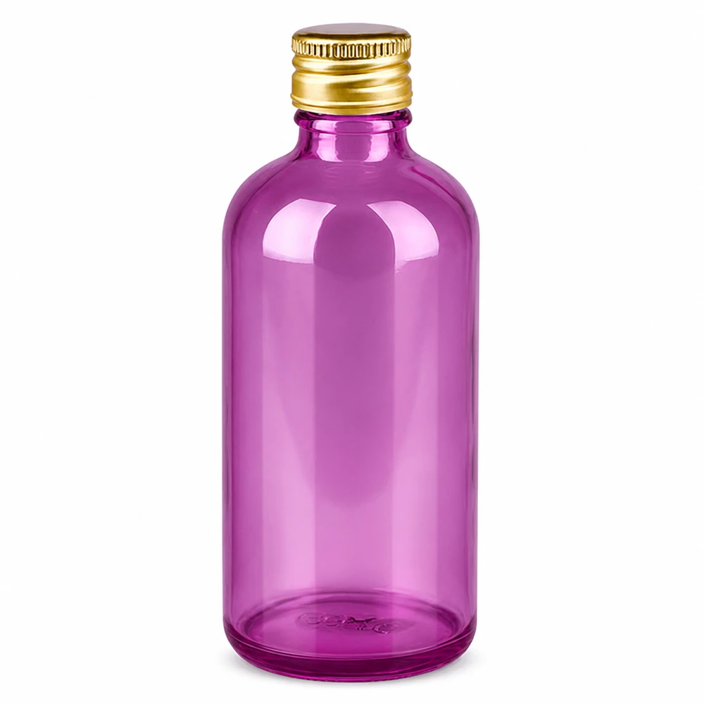 Flacon 100ml bouchon à visser 11mm alu-or standard PurpleLine. UT18/100 Bouteille cosmétique 100ml pour les huiles essentielles, les sérums et les teintures dans un ton pourpre noble