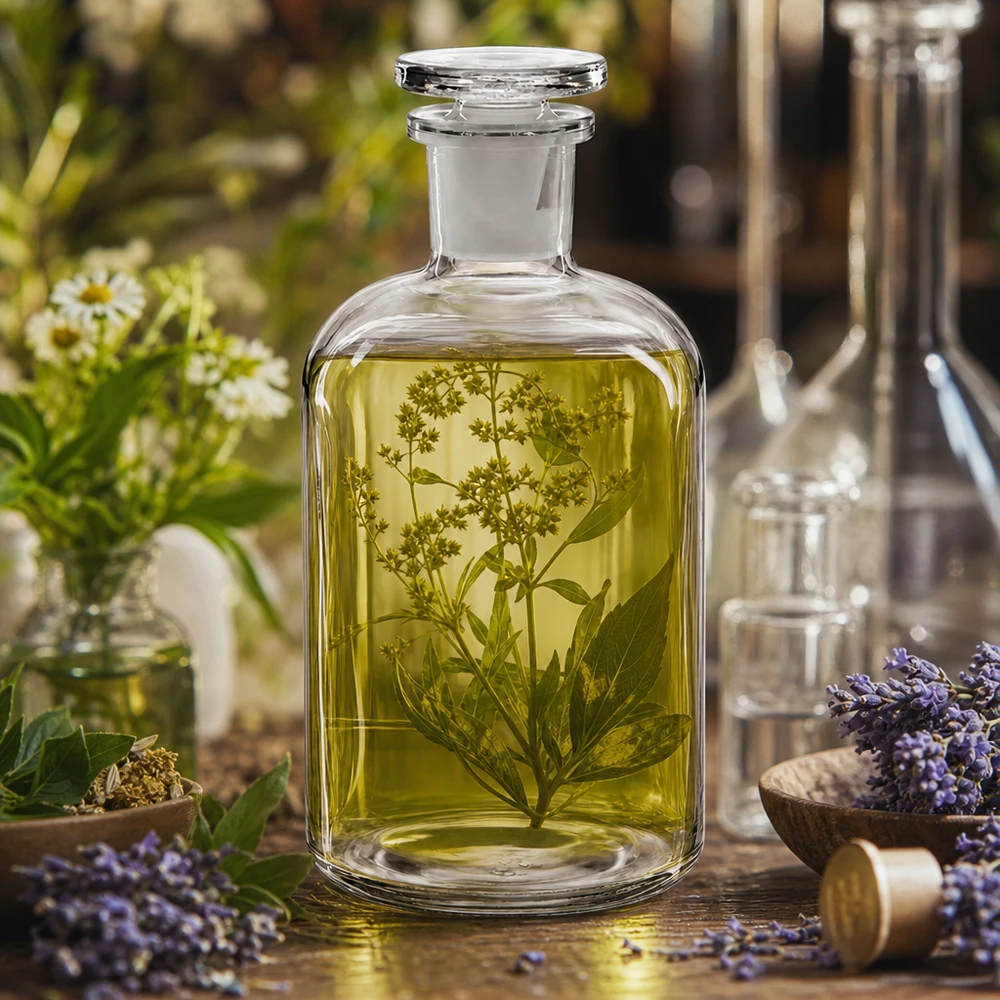 Flacon pharmaceutique 500 ml col étroit en verre clair + bouchon Flacon de laboratoire transparent de 500 ml avec bouchon en verre à col étroit, pour huiles essentielles et essences