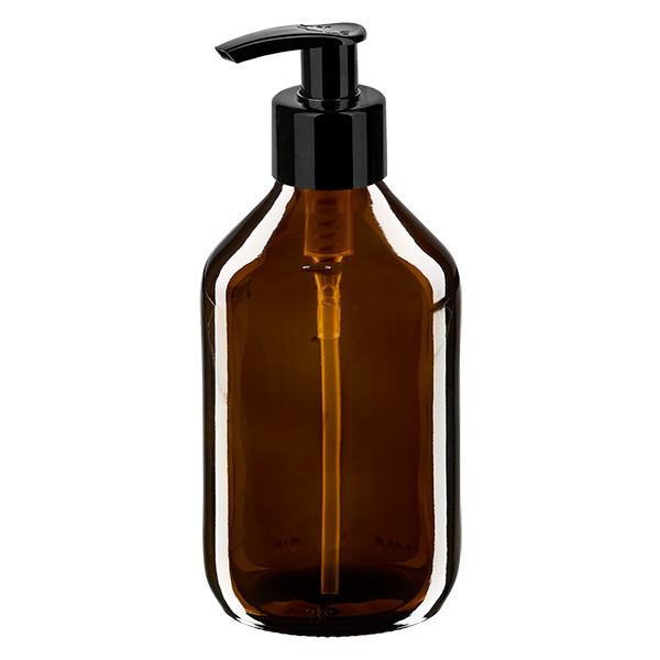 Flacon médical de 250ml brun, avec pompe distributrice noire ApoGl Flacon médical de 250ml brun, avec pompe distributrice noire ApoGl