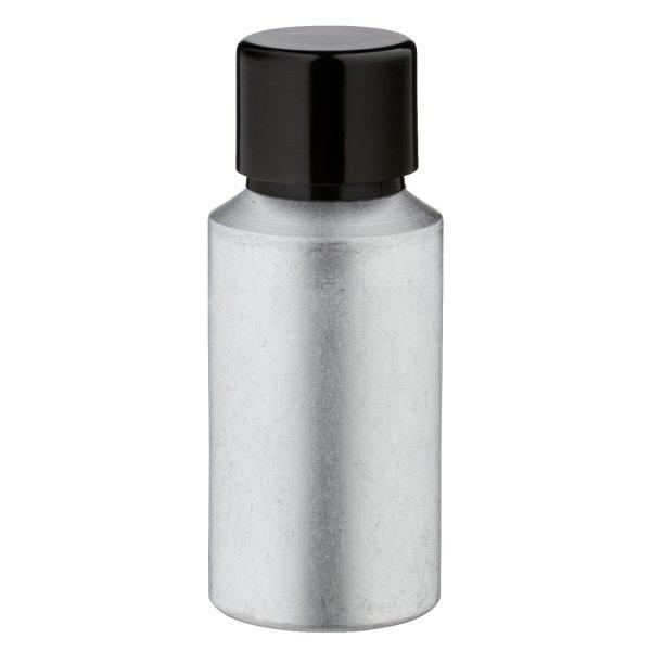 Bouteille en aluminium teinté 30 ml, avec bouchon à vis noir et joint conique