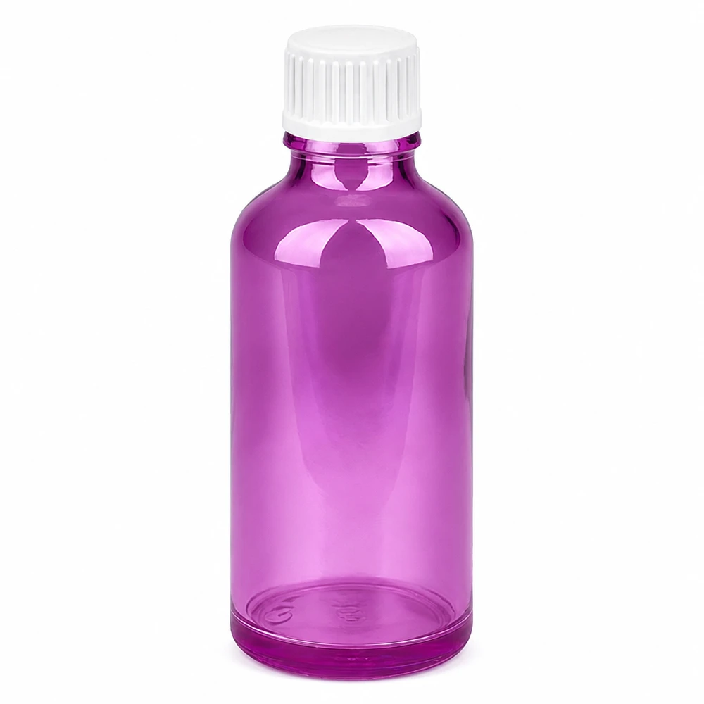 Flacon compte-gouttes 50ml 0.9mm blanc standard PurpleLine. UT18/50 Flacon doseur de 50ml en violet pour les applications cosmétiques et d'aromathérapie