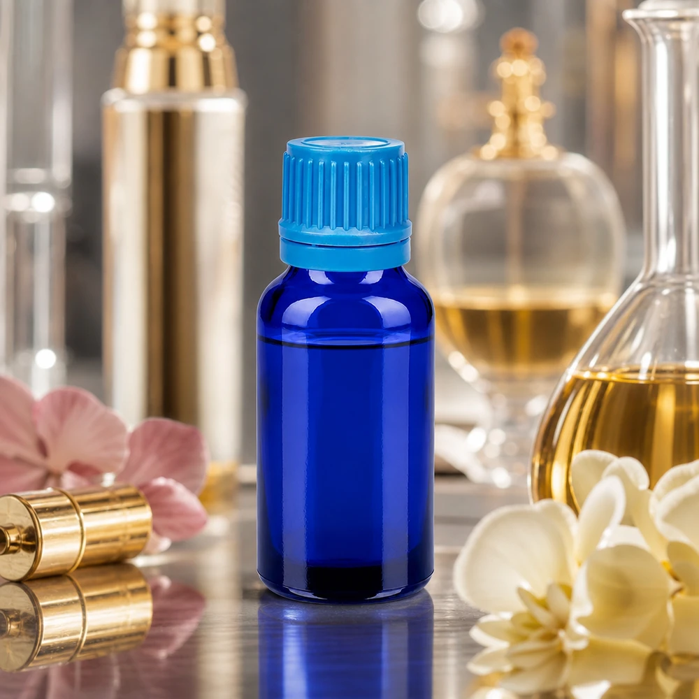 Flacon 20ml 11mm SV bleu OV BlueLine UT18/20 Elégant flacon de 20ml en verre cobalt robuste avec bouchon compte-gouttes pratique pour les cosmétiques