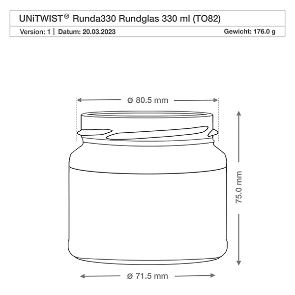 330ml Verre rond avec couvercle BasicSeal or UNiTWIST