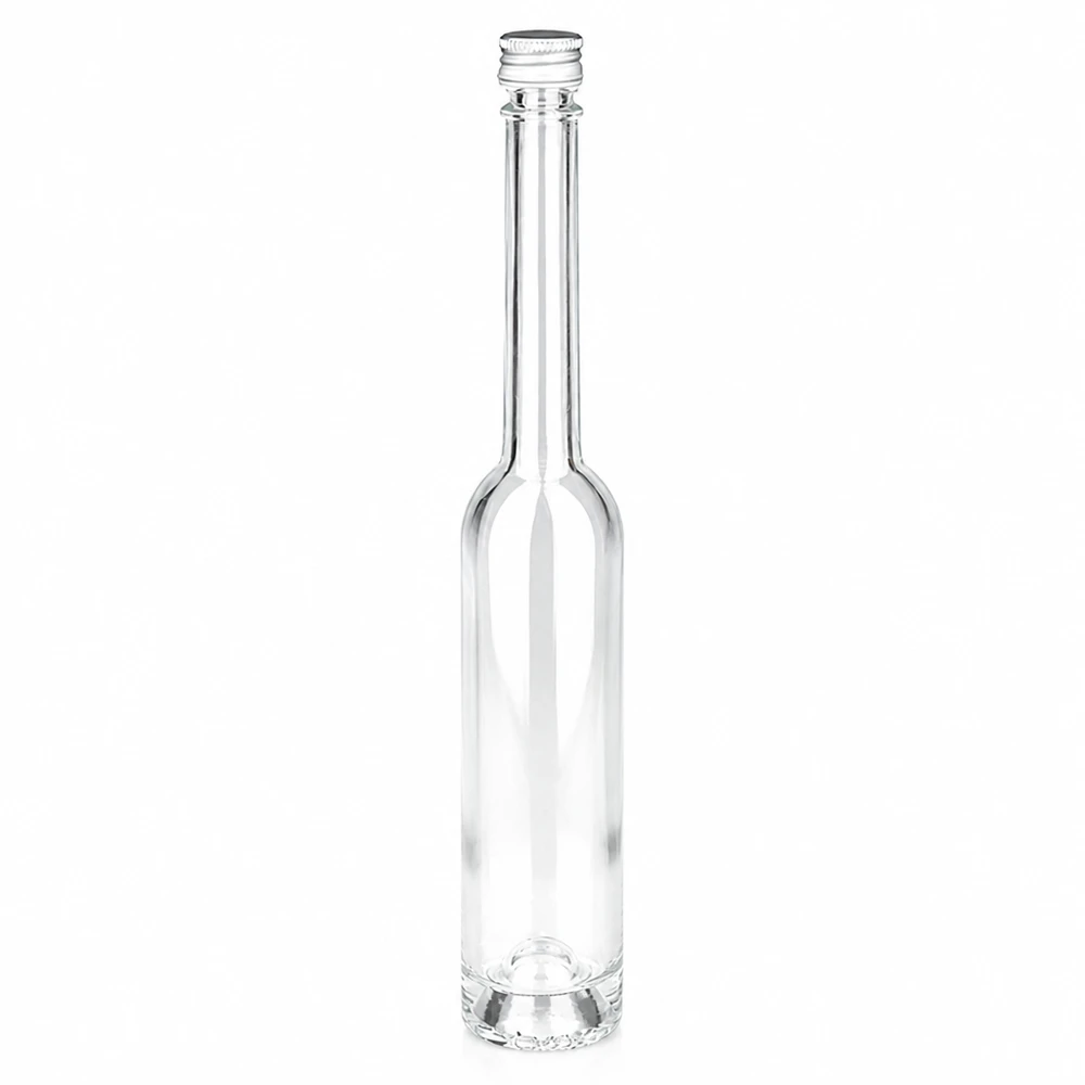 Bouteille en verre 100 ml « Toni » sans bouchon à vis UNiTWIST® Bouteille en verre Toni de 100 ml avec bouchon à visser argenté UNiTWIS pour spiritueux et huiles
