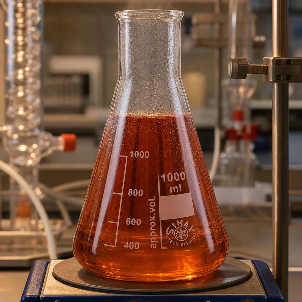 Erlenmeyer 100ml col large, verre borosilicate Erlenmeyer 100ml col large sur agitateur magnétique pour un mélange homogène de solutions réactionnelles