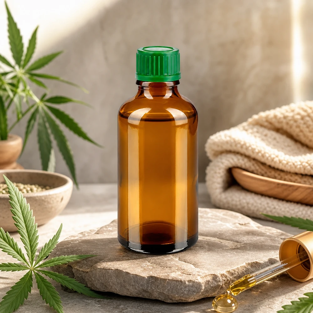 Flacon 50ml 11mm SV vert STD BrownLine UT18/50 Flacon en verre brun de 50 ml avec bouchon vert à l'épreuve des enfants pour une conservation en toute sécurité