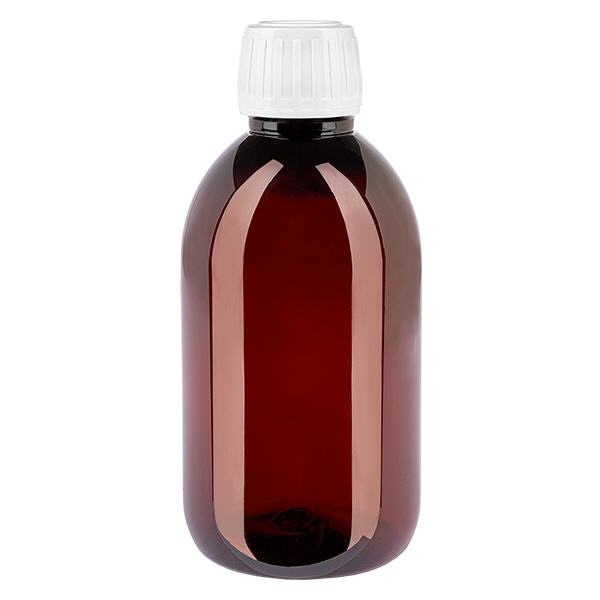 Flacon PET 250ml avec bouchon d'inviolabilité standard blanc Flacon PET 250ml avec bouchon d'inviolabilité standard blanc