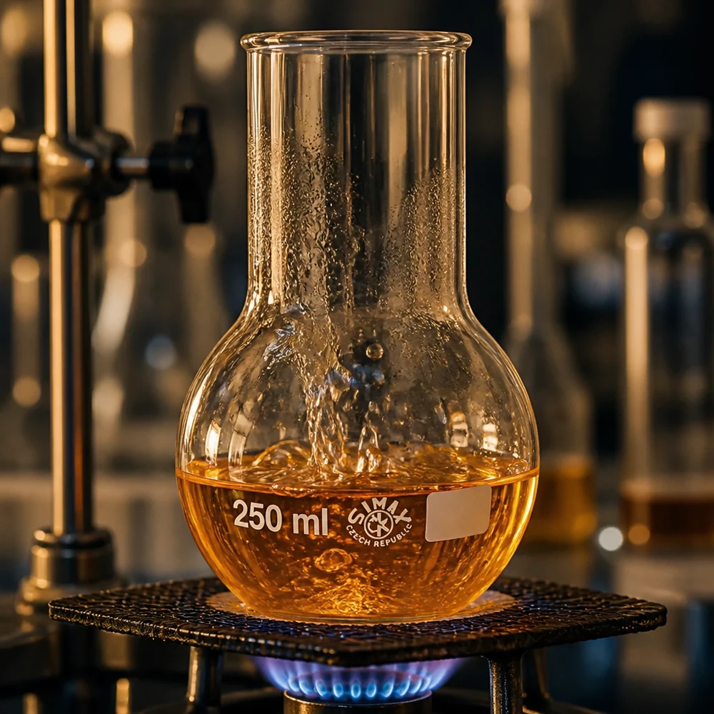 Ballon à fond plat 250 ml à col large, en verre borosilicate avec bord renforcé Fiole de laboratoire 250ml en verre résistant à la chaleur avec éclairage chaud pour une analyse professionnelle