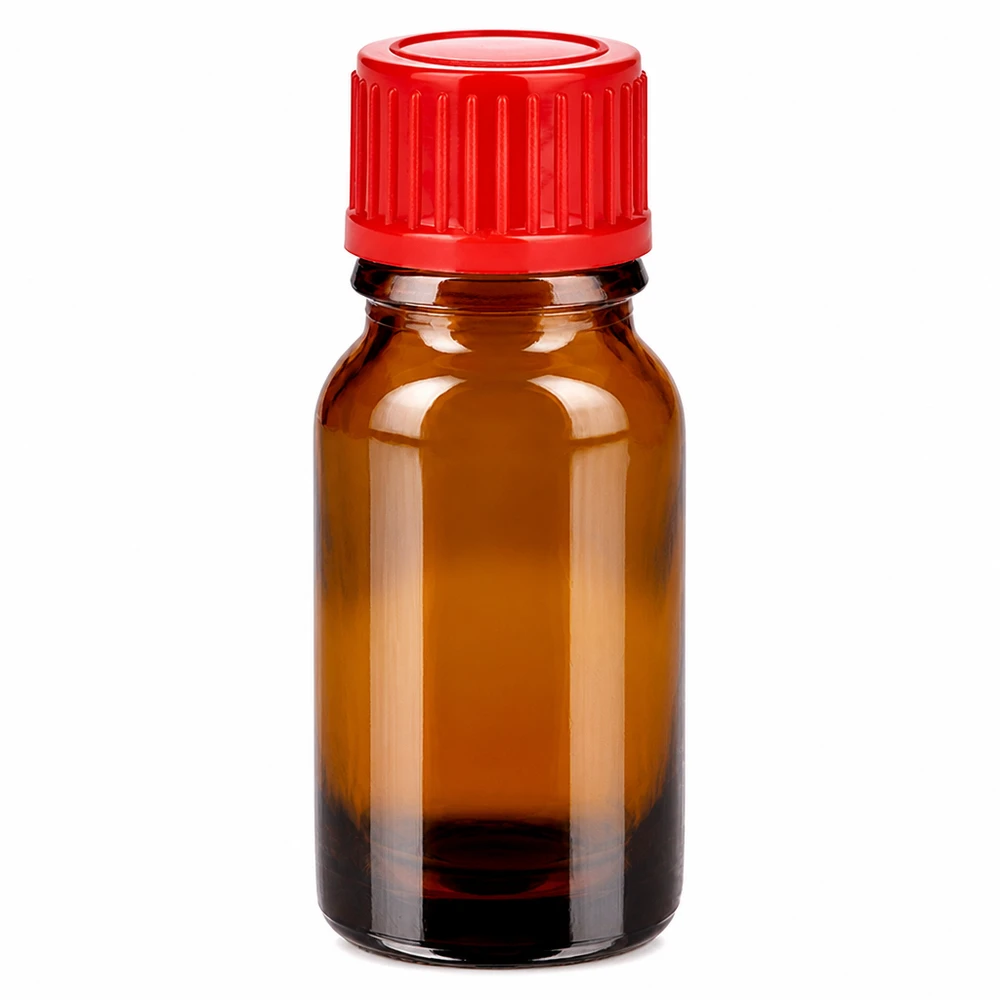 Flacon de 10ml 11mm SV rouge STD BrownLine UT18/10 Flacon SV de 10 ml en verre brun anti-UV avec bouchon à vis rouge vif