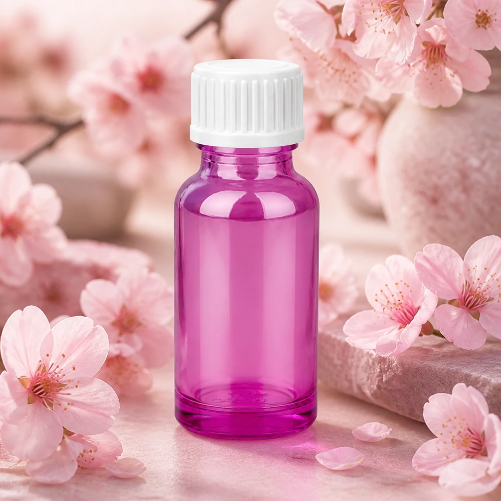 Elégant flacon de 20ml en magenta avec un design ergonomique pour une utilisation facile