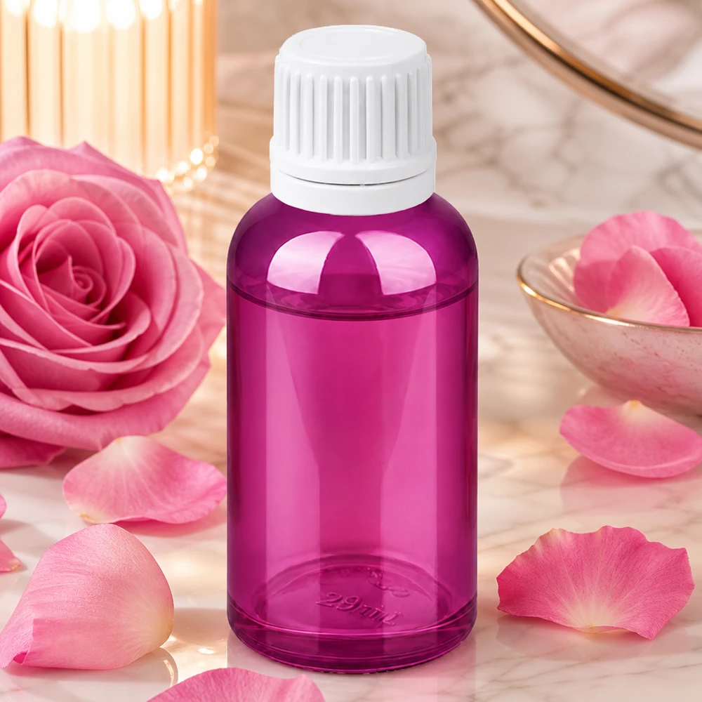 Flacon compte-gouttes 30ml 0.7mm blanc Originalité Bouchon à vis PurpleLine UT18/30 Flacon compact violet de 30ml avec bouchon compte-gouttes blanc pour cosmétiques et sérums DIY
