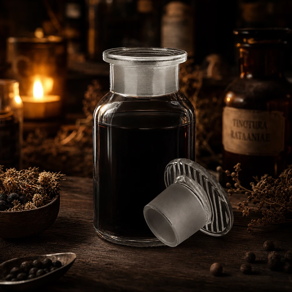 Flacon pharmaceutique 100 ml col large + bouchon verre clair Flacon pharmaceutique en verre de 100 ml à épaulement arrondi, à col large et muni d'un bouchon en verre hermétique