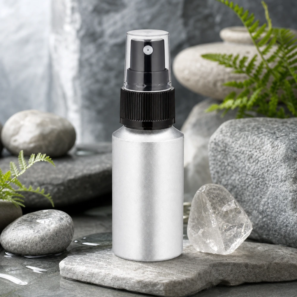 Bouteille en aluminium teinté 30 ml, avec vaporisateur à pompe noir Flacon en aluminium rechargeable de 30 ml avec vaporisateur pour un emballage cosmétique durable